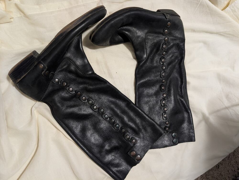 Nine West Vintage American Black Leather Studded Riding Boots Tall